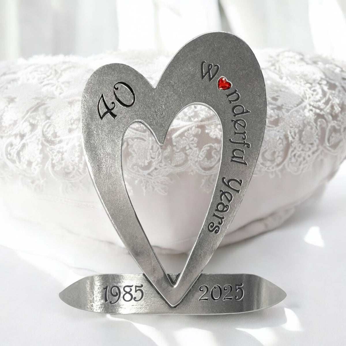 40th Ruby Wedding Anniversary Heart Keepsake Gift With Swarovski Crystal Personalised With Your Years 1985-2025