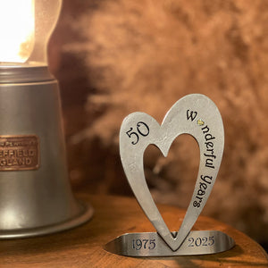 50th Golden Wedding Anniversary Heart Keepsake Gift With Swarovski Crystal Personalised With Your Years 1974-2024