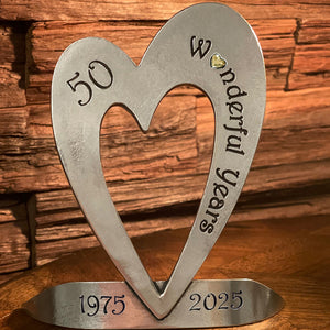 50th Golden Wedding Anniversary Heart Keepsake Gift With Swarovski Crystal Personalised With Your Years 1974-2024