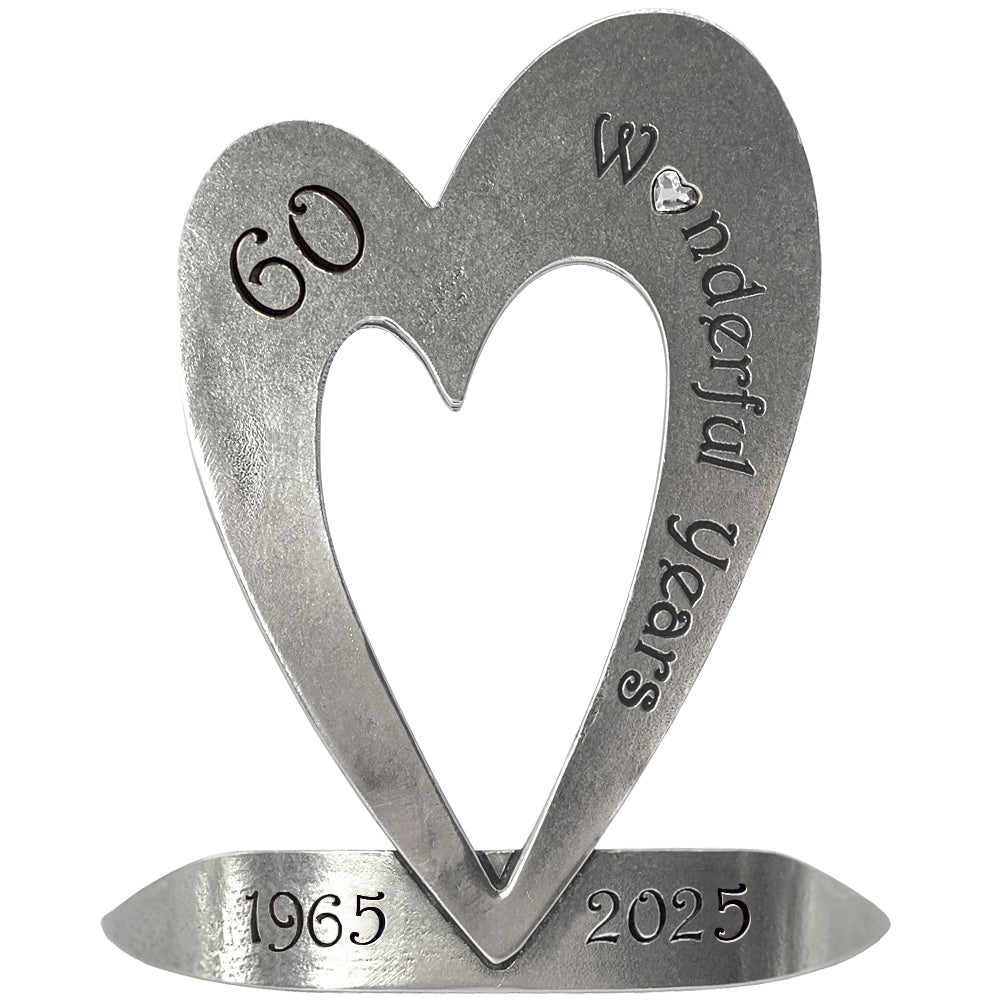 60th Diamond Wedding Anniversary Heart Keepsake Gift With Swarovski Crystal Personalised With Your Years 1965-2025