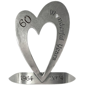60th Diamond Wedding Anniversary Heart Keepsake Gift With Swarovski Crystal Personalised With Your Years 1964-2024