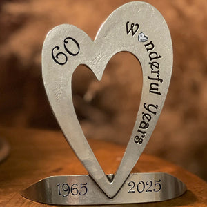 60th Diamond Wedding Anniversary Heart Keepsake Gift With Swarovski Crystal Personalised With Your Years 1964-2024