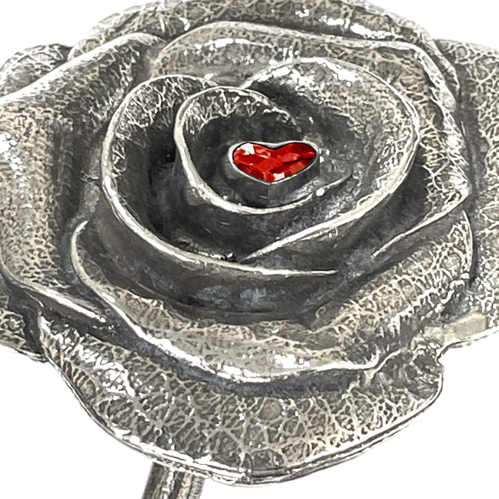 Valentine Everlasting Love Forever Pewter Rose With Swarovski Heart Crystal Keepsake Gift