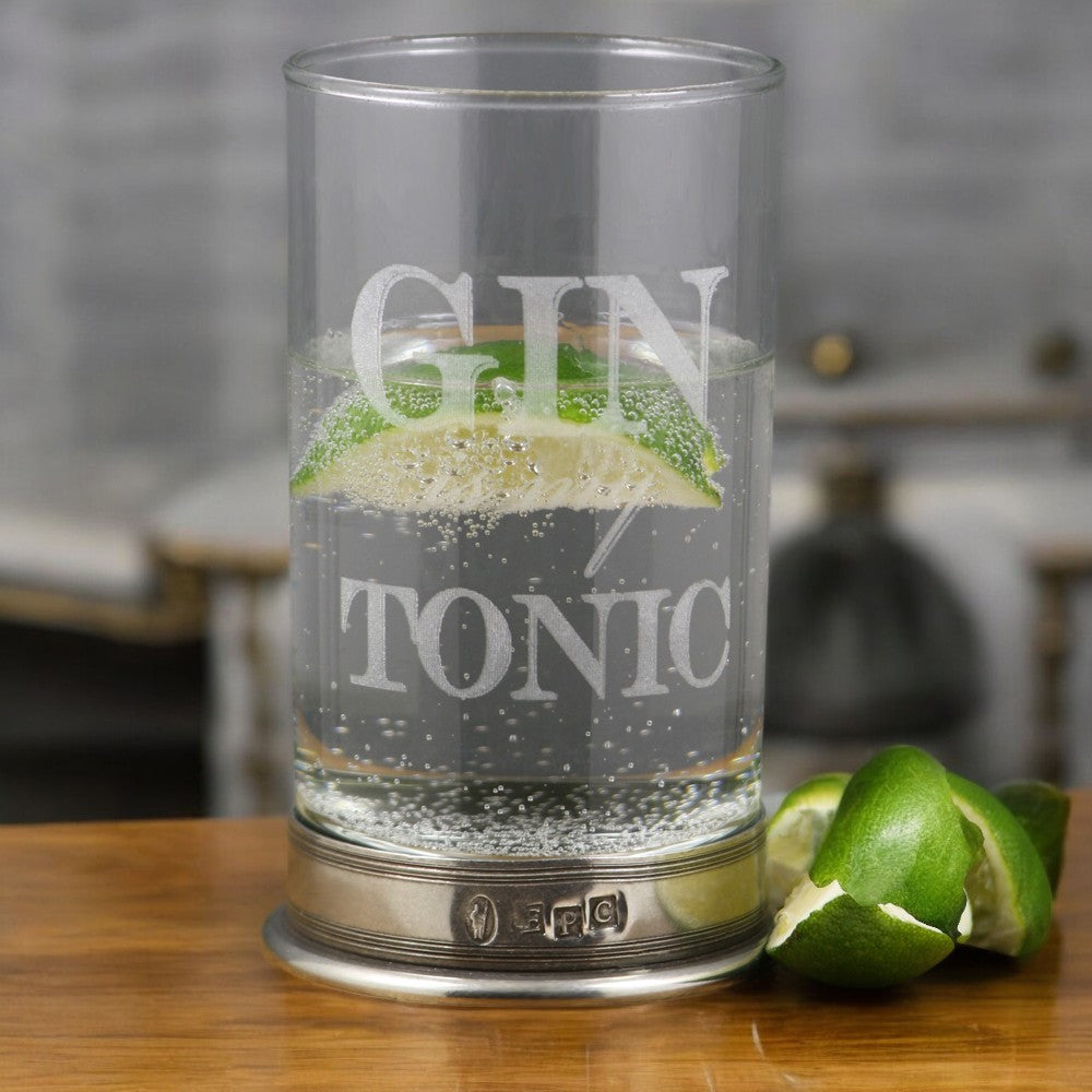 &quot;Gin Is My Tonic&quot; Highball Gin Glass with Pewter Base