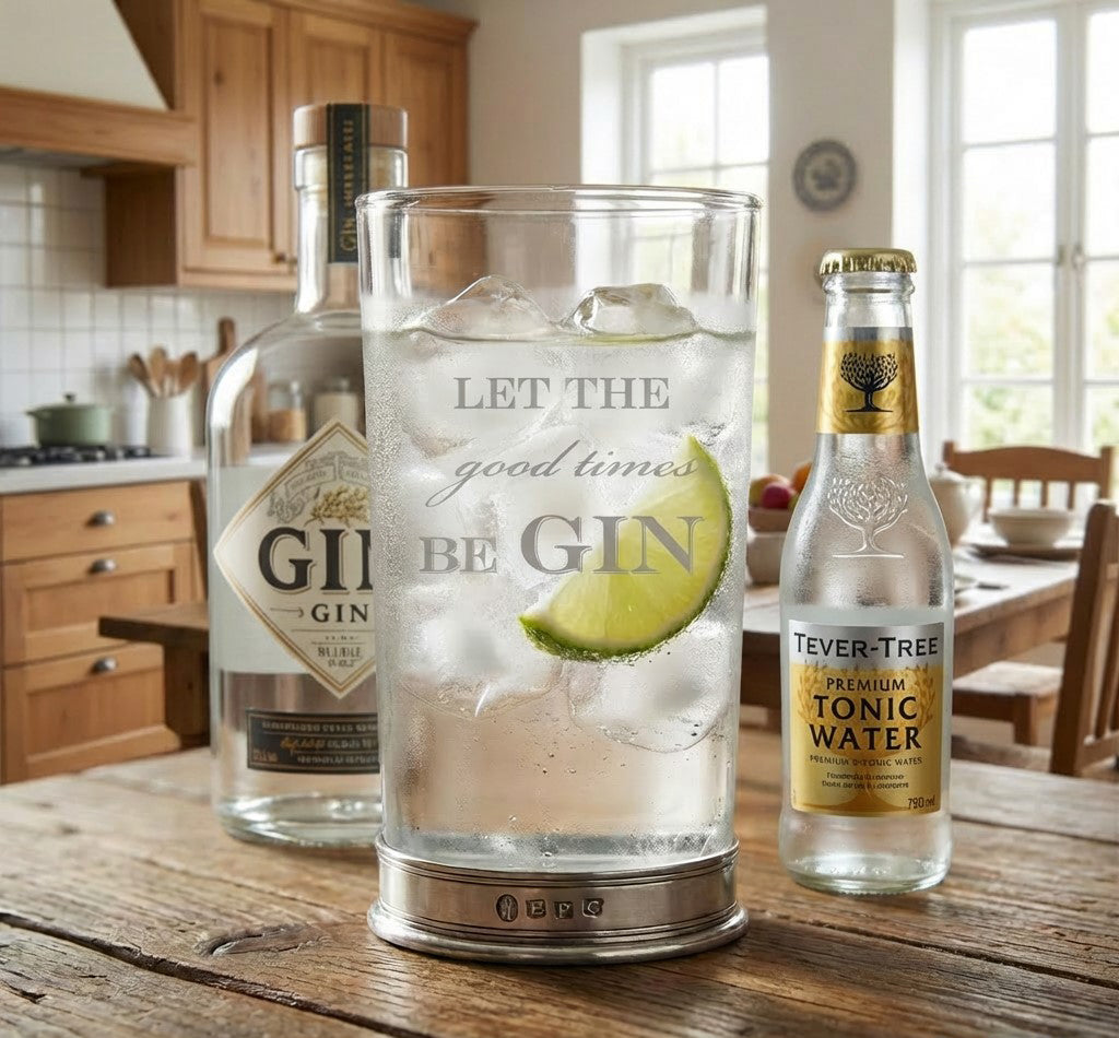 "Let The Good Times beGIN" Highball Gin Glass with Pewter Base