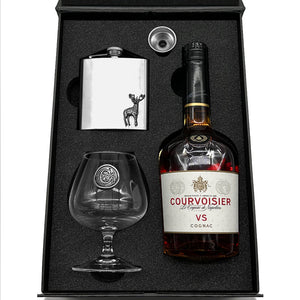 Luxury Brandy Gift Set Includes Bottle, Personalised Brandy Glass, 6oz Stainless Steel Flask & Funnel