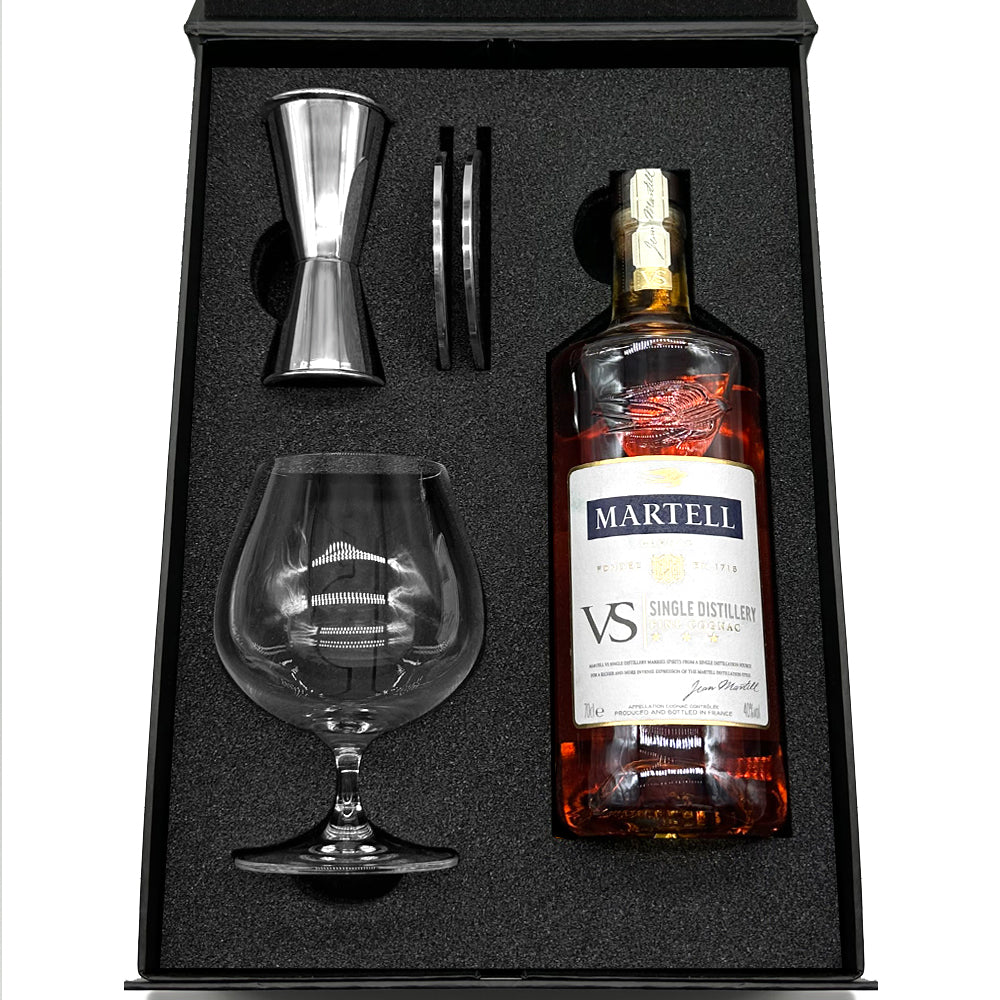 Luxury Brandy Gift Set Includes Bottle, Brandy Glass, Spirit Measure and 2 Coasters