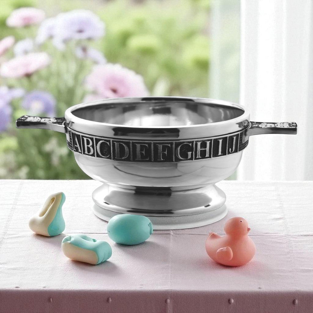 3,5 pollici per bambini peltro Quaich Bowl - ABC 123 Teddy Bear maniglie