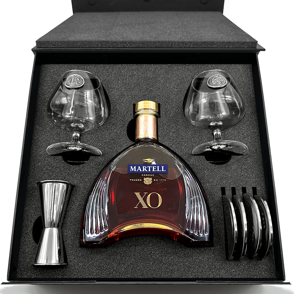 Luxury Brandy Gift Set Includes Bottle, 2 Personalised Brandy Glasses, 4 Pewter Coasters & Pewter Spirit Measure