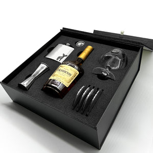 Luxury Brandy Gift Set Includes Bottle. Personalised Brandy Glass, 4 Pewter Coasters, Pewter Spirit Measure, 6oz Stainless Steel Hipflask & Funnel