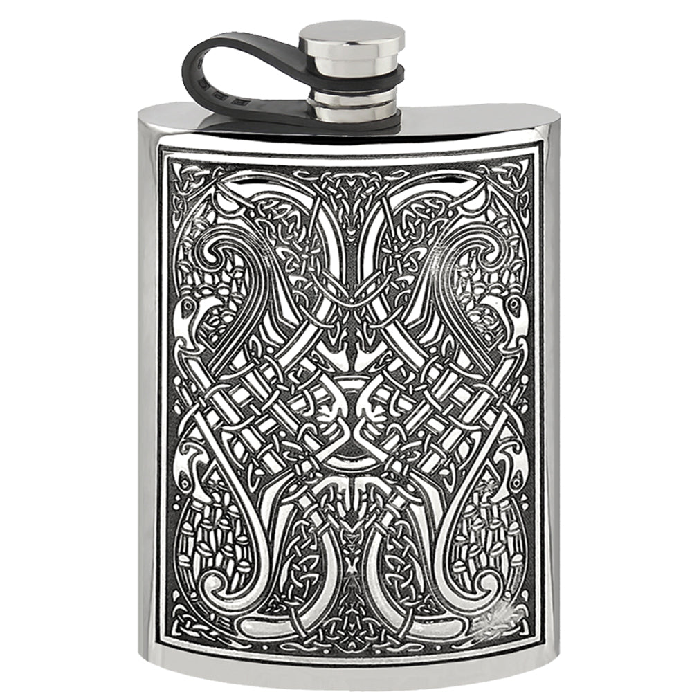 english factory 8oz Pewter Hip Flask with Celtic Knot Design and