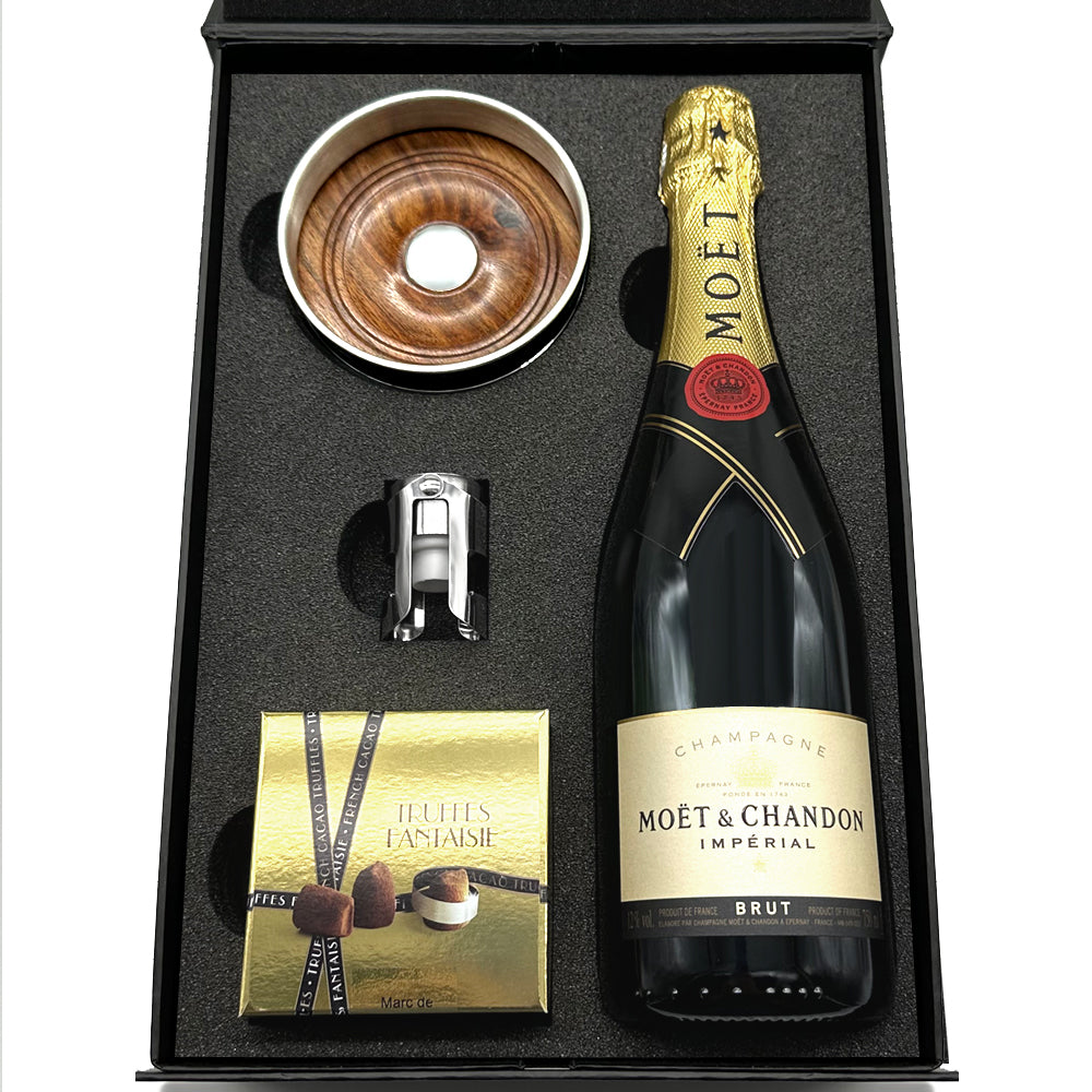 Luxury Champagne Gift Set Includes Bottle, Pewter Bottle Coaster, Pewter Bottle Sealer &amp; Truffles