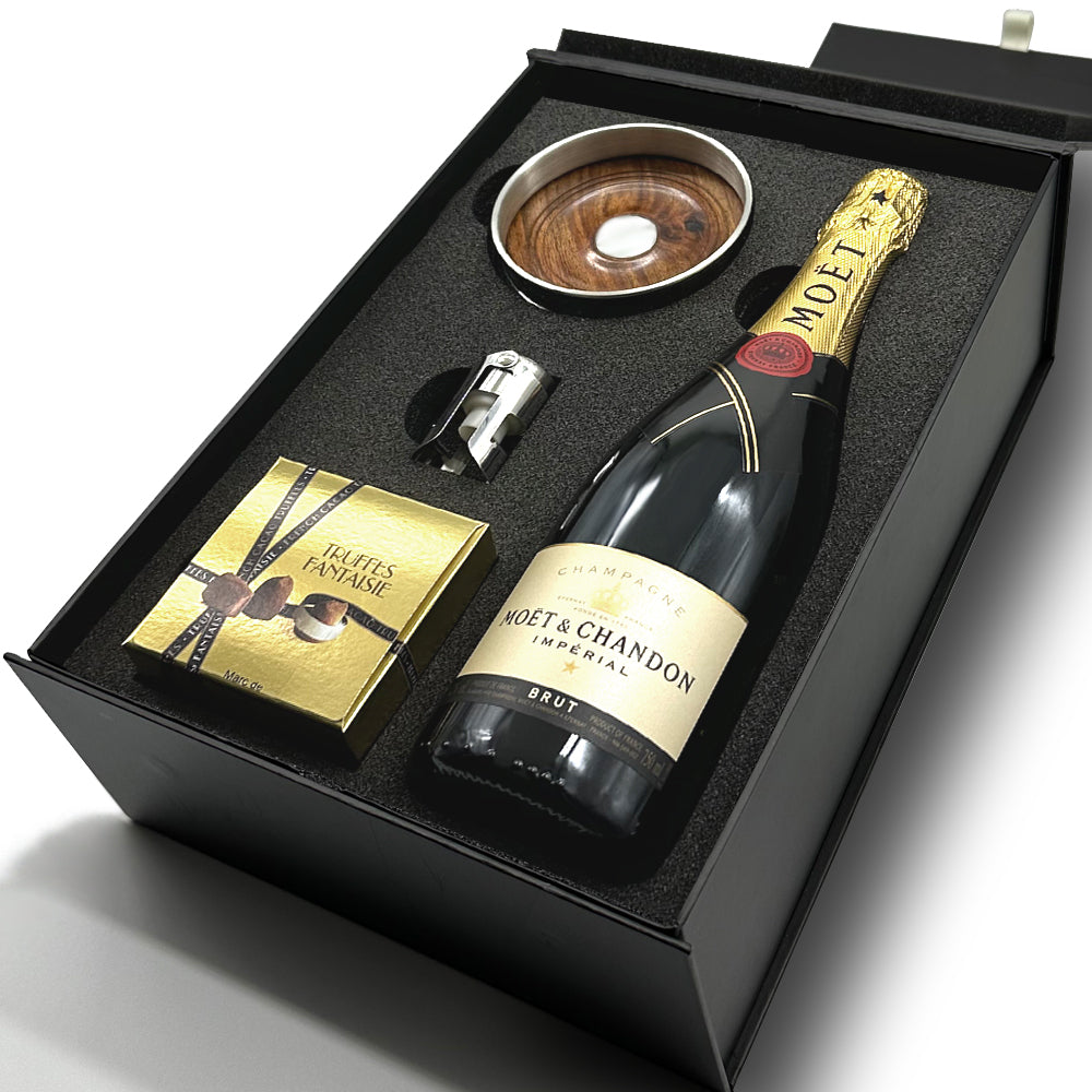 Luxury Champagne Gift Set Includes Bottle, Pewter Bottle Coaster, Pewter Bottle Sealer &amp; Truffles