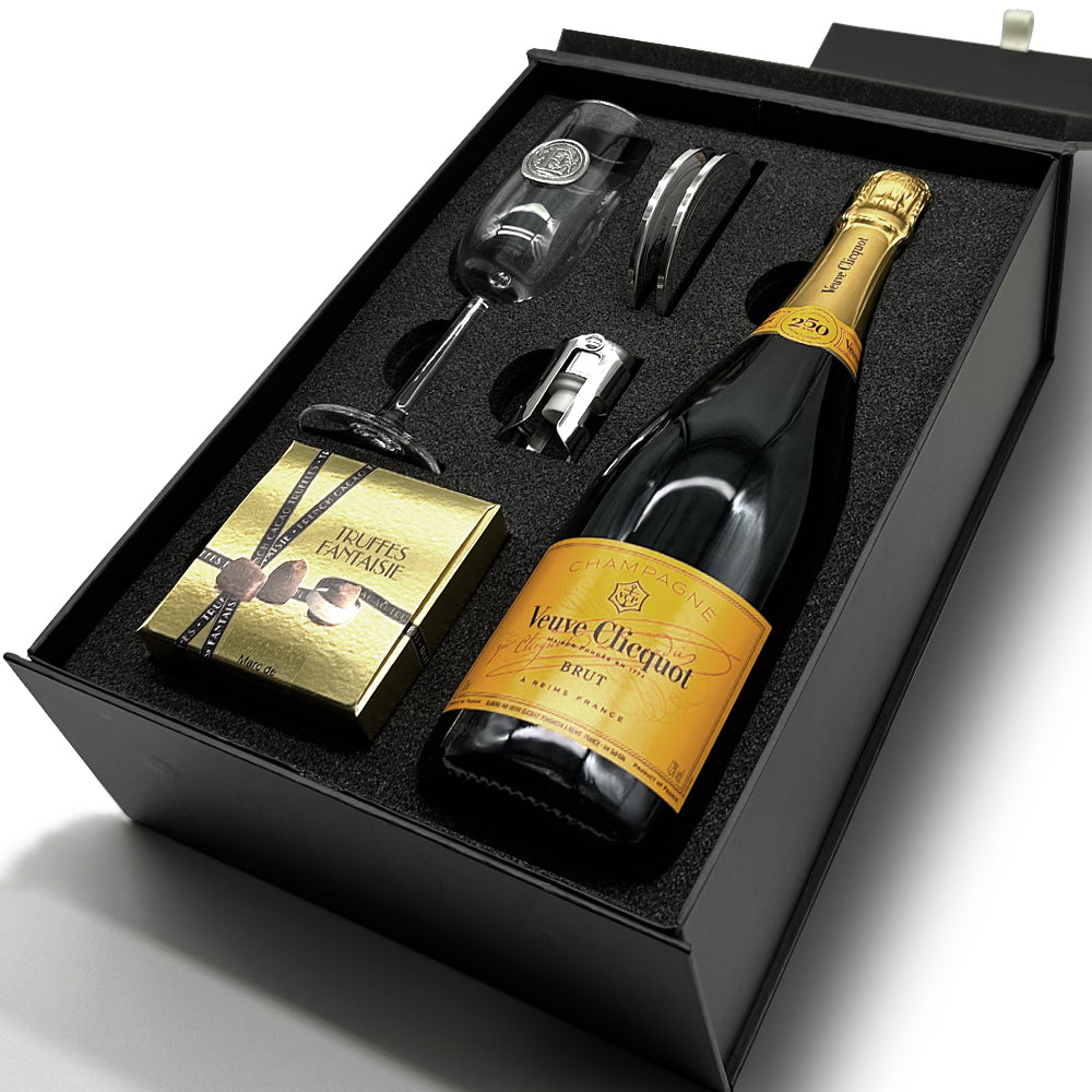 Luxury Champagne Gift Set Includes Bottle, Personalised Champagne Flute, Pewter Bottle Sealer, Pewter Coasters &amp; Truffles