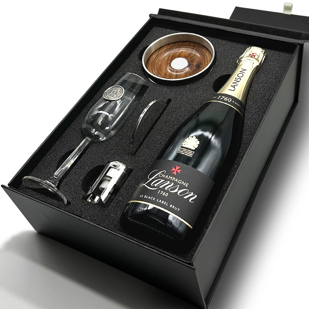Luxury Champagne Gift Set Includes Bottle, Personalised Champagne Flute, Pewter Bottle Coaster, Pewter Champagne Sealer &amp; Pewter Coaster