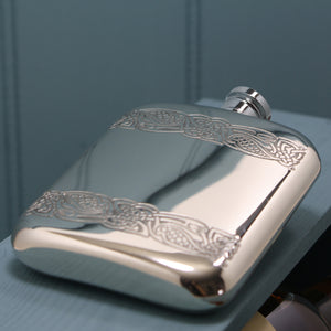 6oz Pewter Hip Flask with Celtic Knot Bands