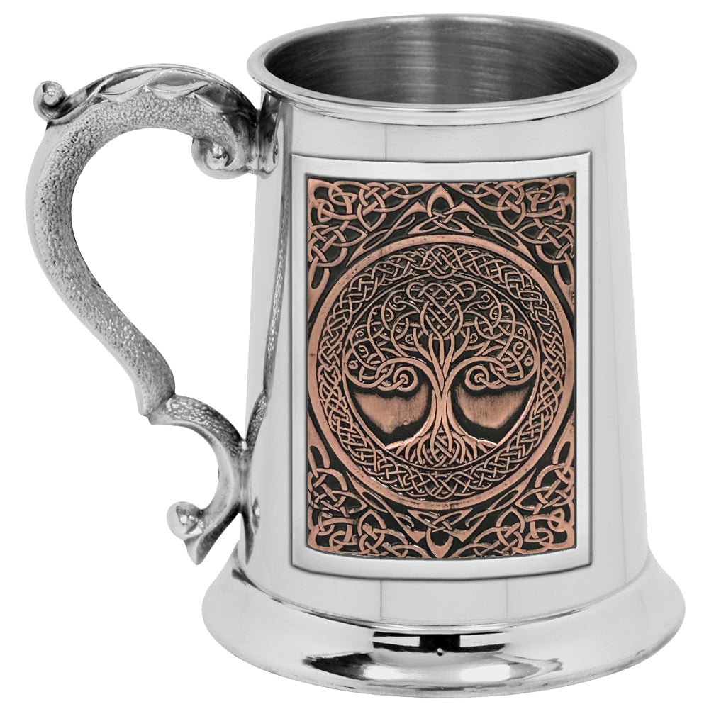 1pt* Pewter Tankard with Embossed Copper Tree Of Life Design