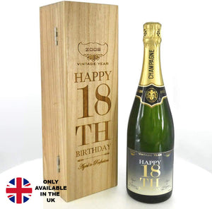 Regalo di 18° compleanno per lui o per lei Bottiglia di Champagne personalizzata da 75cl presentata in una scatola di legno incisa