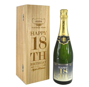 18. Geburtstag Geschenk für ihn oder sie personalisierte 75cl Flasche Champagner in einer gravierten Holzbox präsentiert