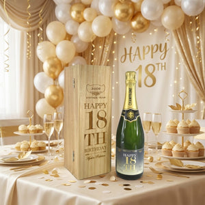 Regalo di 18° compleanno per lui o per lei Bottiglia di Champagne personalizzata da 75cl presentata in una scatola di legno incisa