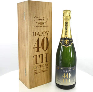 40° Regalo di compleanno per lui o lei Bottiglia di Champagne personalizzata da 75cl presentata in una scatola di legno incisa