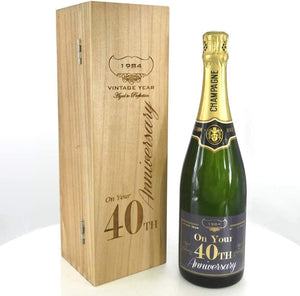 40. Jahrestag Personalisierte 75cl Flasche Champagner Präsentiert in einer gravierten Holzbox
