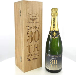 Regalo di 30° compleanno per lui o per lei Bottiglia di Champagne personalizzata da 75cl presentata in una scatola di legno incisa