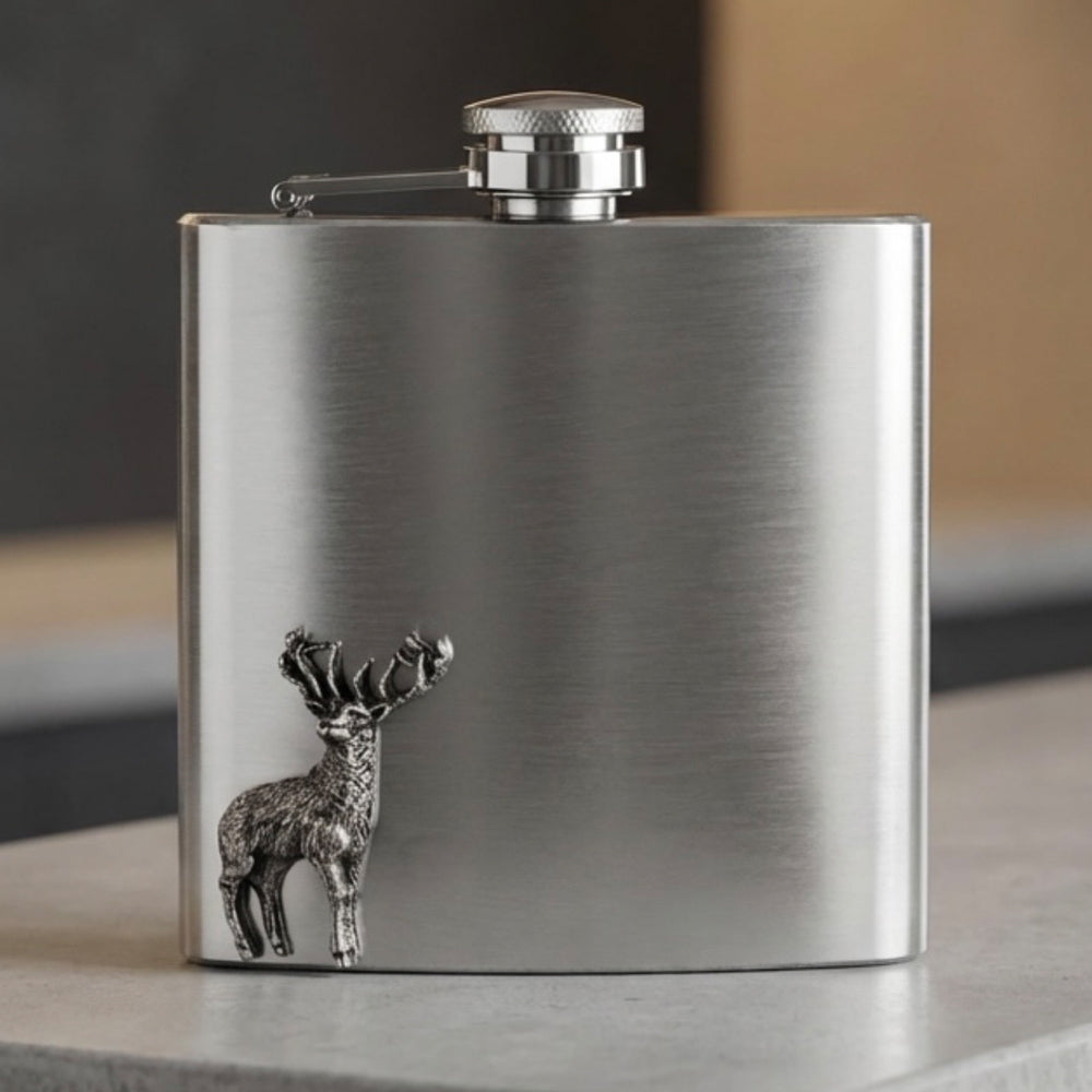 6oz Edelstahl Flachmann mit Zinn-Hirsch-Emblem