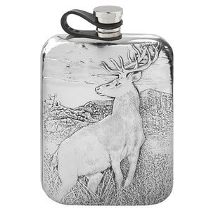 6oz Embossed Stag Purse Pewter Hip Flask