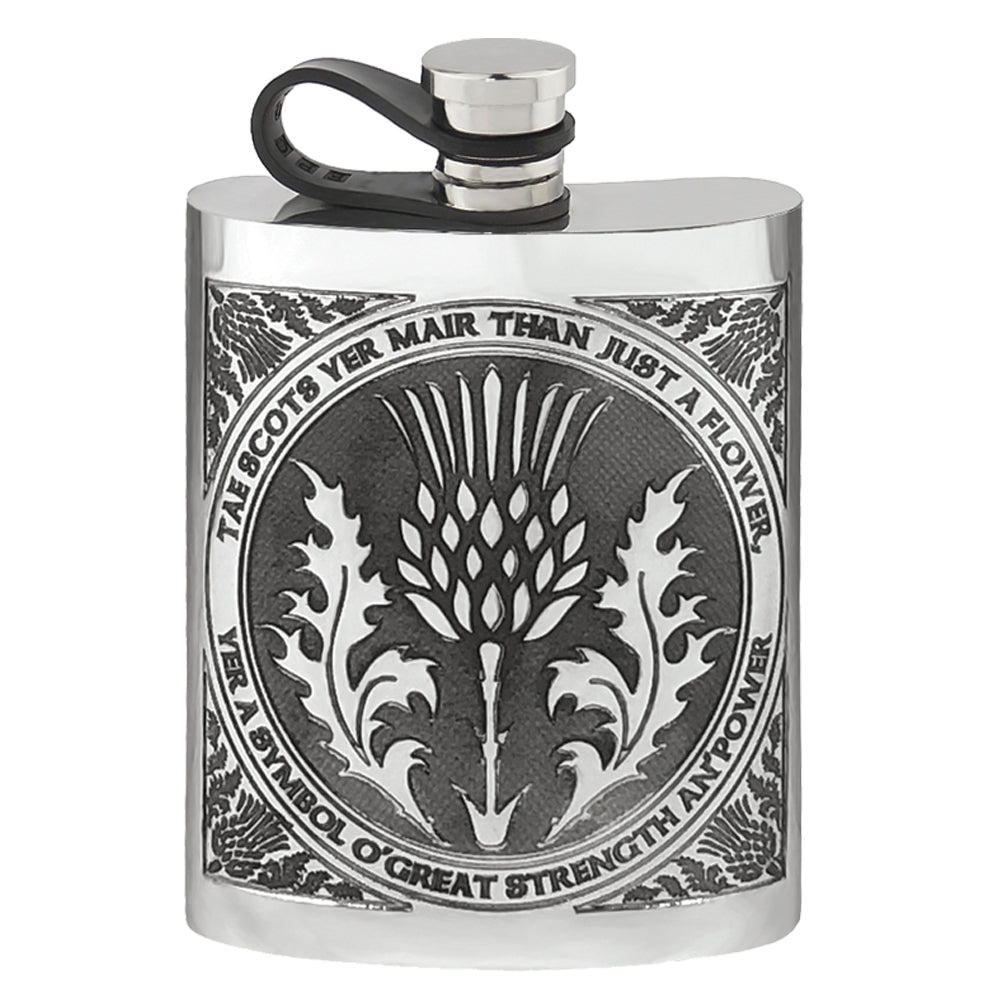 Fiaschetta da 6 once Tae A Thistle Robbie Burns Scottish Pewter Hip Flask
