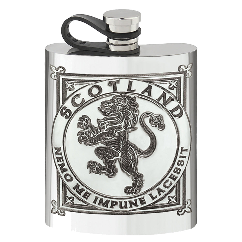 6oz Scottish Rampant Lion Pewter Hip Flask with Flexi Cap