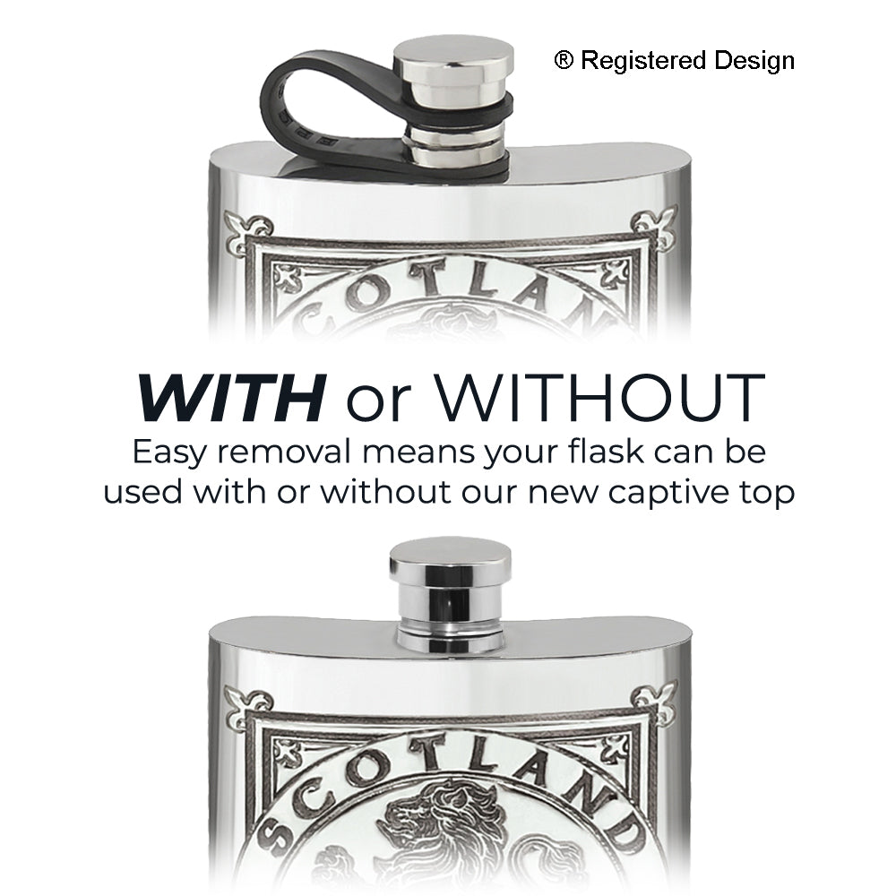 6oz Scottish Rampant Lion Pewter Hip Flask with Flexi Cap