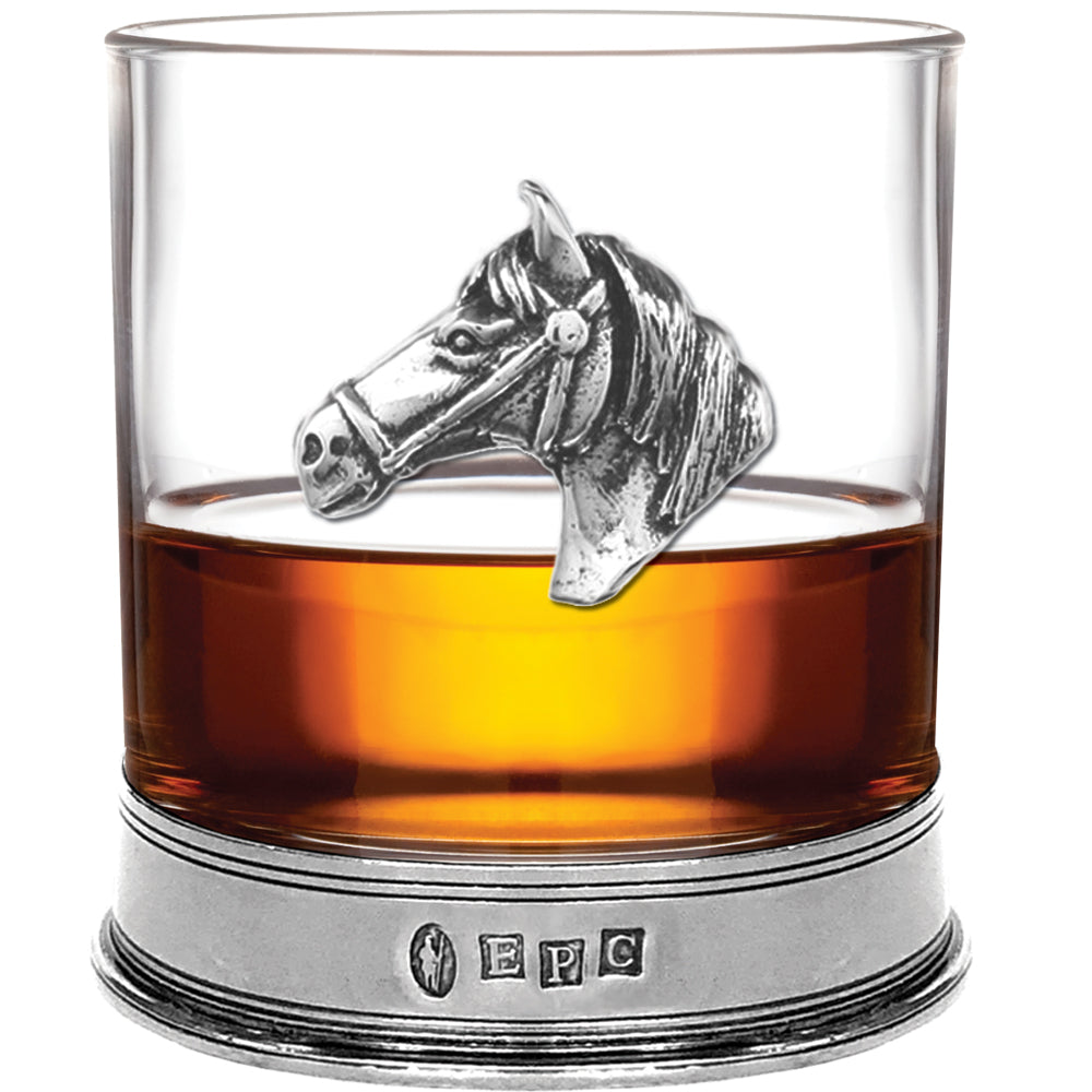 11oz Testa di cavallo in peltro Whisky Glass Tumbler Set di 2