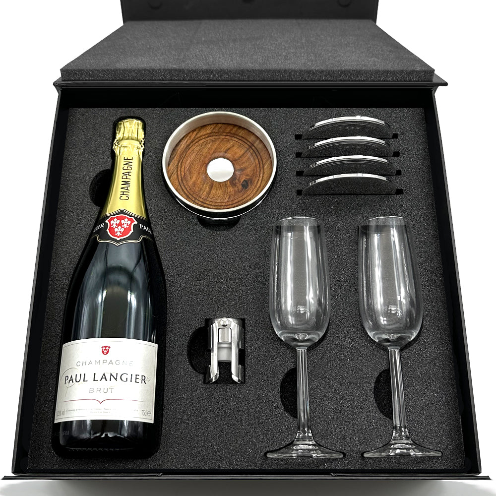 Luxury Champagne Gift Set Includes Bottle, 2 Champagne Flutes, Pewter Champagne Sealer, Pewter Bottle Coaster &amp; 4 Pewter Coasters