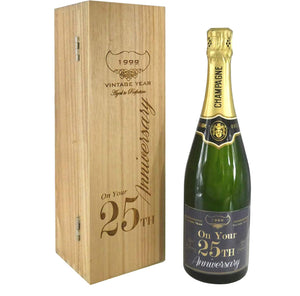 25. Jahrestag Personalisierte 75cl Flasche Champagner Präsentiert in einer gravierten Holzbox