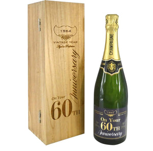 60th Anniversary Personalised 75cl Bottle of Champagne Presented in an engraved Wooden Box 1964