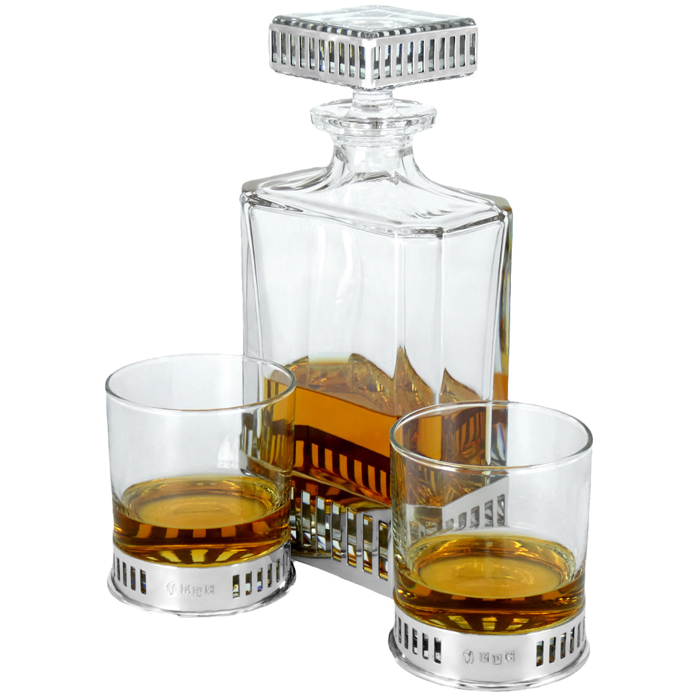 Monaco 650ml Whisky, Wine &amp; Spirits Whisky Or Wine Decanter Gift Set Includes 2x 11oz Monaco Pewter Tumblers