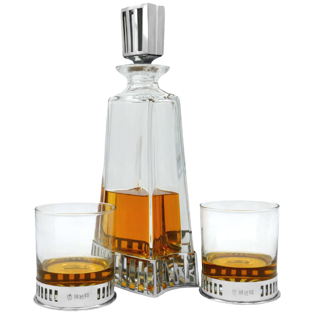 Monaco 650ml Whisky, Wine &amp; Spirits Decanter Gift Set Includes 2x 11oz Monaco Pewter Tumblers