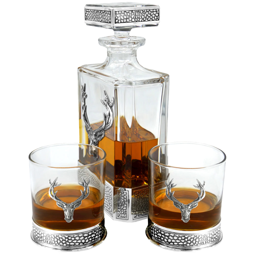Regal 650ml Whisky, Wine &amp; Spirits Stag Decanter Gift Set Includes 2x 11oz Regal Pewter Tumblers
