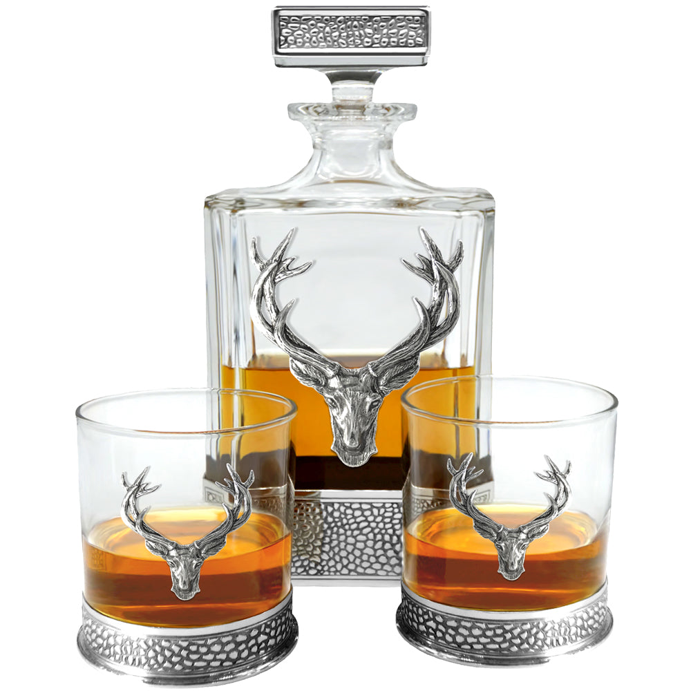 Regal 650ml Whisky, Wine &amp; Spirits Stag Decanter Gift Set Includes 2x 11oz Regal Pewter Tumblers