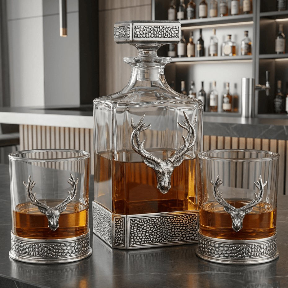 650ml Whisky, Wine &amp; Spirit REGAL STAG RECTANGULAR PEWTER DECANTER