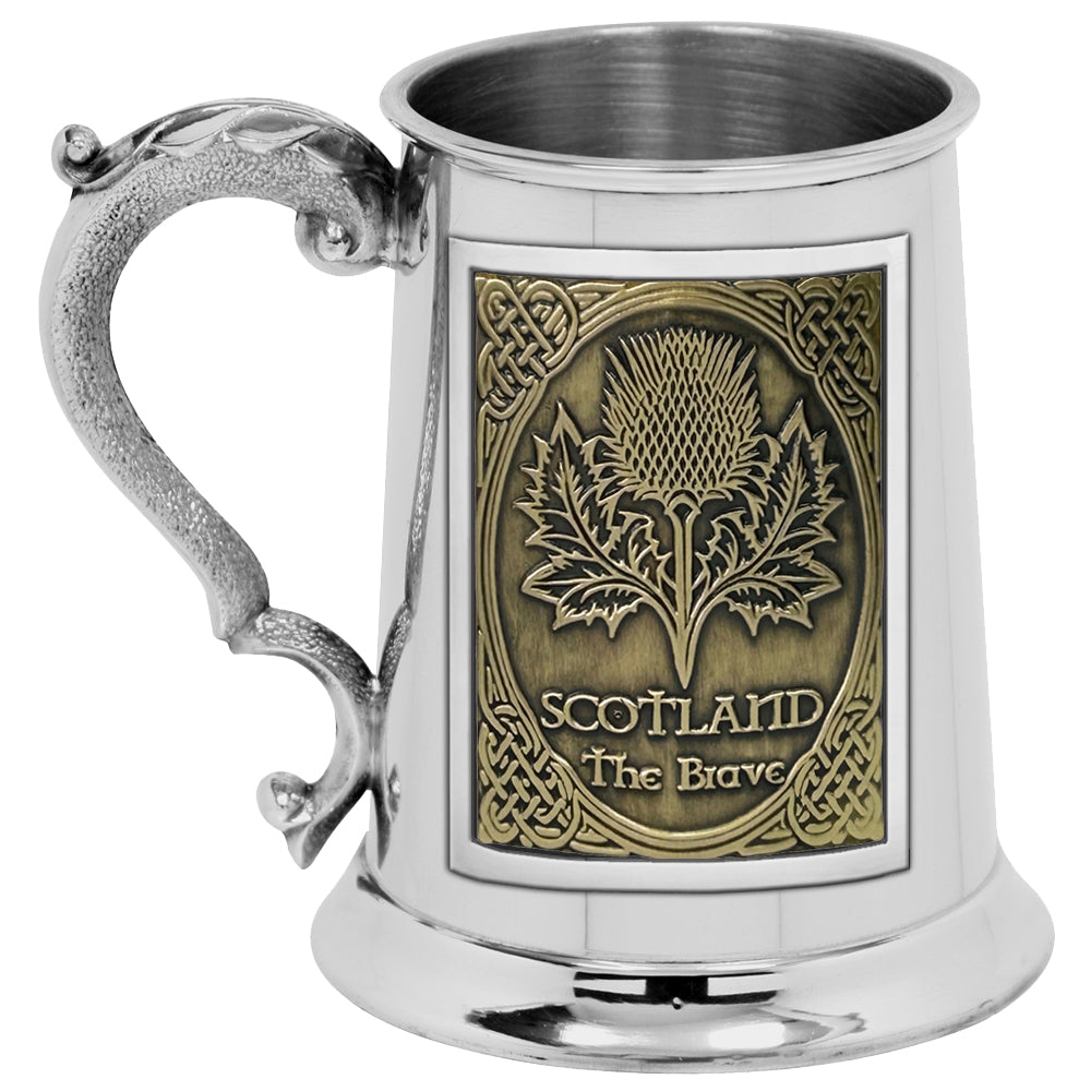 1pt* Pewter Tankard with Embossed Thistle Brass Badge