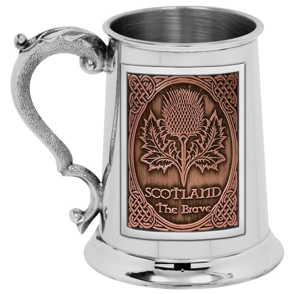 1pt* Pewter Tankard with Embossed Thistle Copper Badge