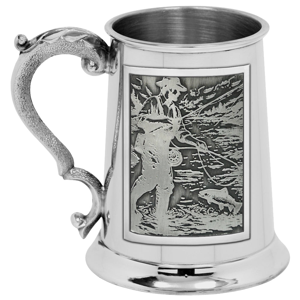 1pt* Pewter Tankard with Embossed Fishing Badge