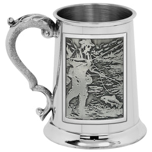 1pt Pewter Straight Embossed Fishing Badge Tankard