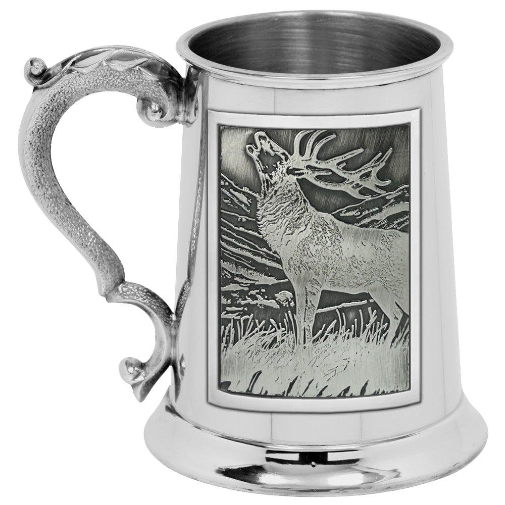 1pt Pewter Tankard with Embossed Stag Badge