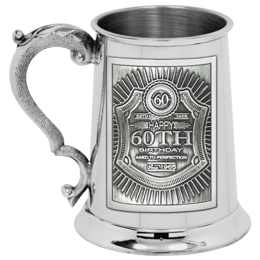 1pt* Pewter Tankard with Embossed 60th Birthday Design