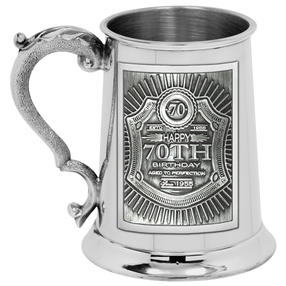 1pt* Pewter Tankard with Embossed 70th Birthday Design