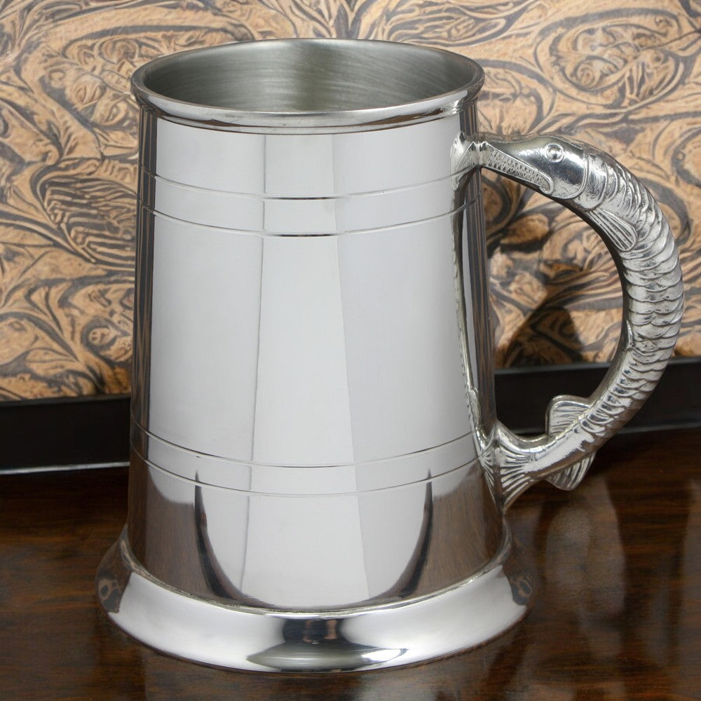 1 Pint Zinn Bierkrug Tankard mit Fischgriff