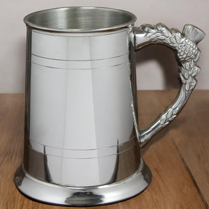 1 Pint* Pewter Beer Mug Tankard With Scottish Thistle Handle